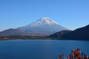 千円札と同じ場所で本栖湖から撮った富士山